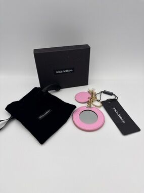 Dolce & Gabbana Pink Leather Keychain Mirror with Gold Hardware